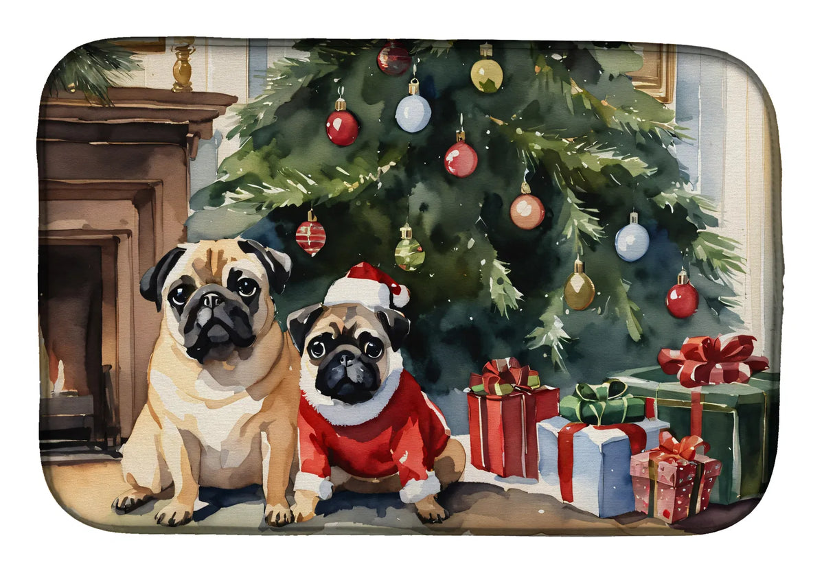 Pug Cozy Christmas Dish Drying Mat Absorbent Dish Drying Mat Pad