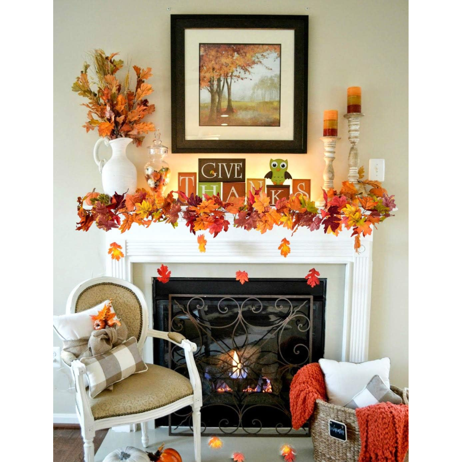 2 Pack 5.9 Ft Artificial Maple Leaf Garland, 7 Color Fall