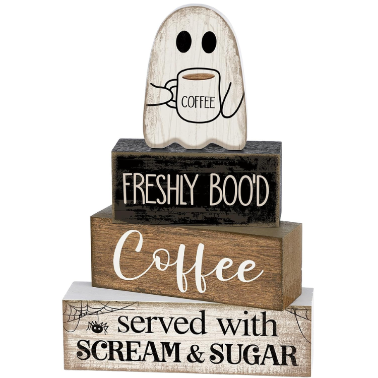 4 Pcs Halloween Wooden Ghost Coffee Table Decor, Cute Coffee Bar Signs
