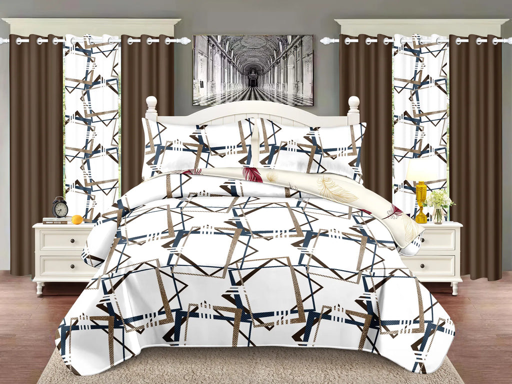 Quilted Bedspread & Curtain Set 9 Piece, Queen Size - Bedding Ensemble