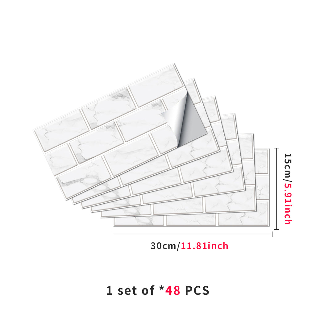 White Marble Look Peel And Stick Tiles Water And Oil Proof PVC Self