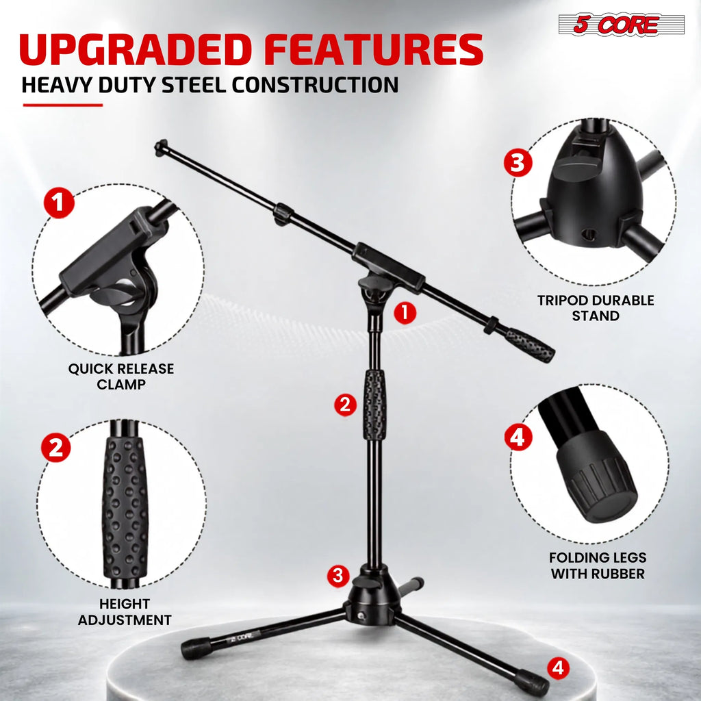 5 Core Mic Stand Floor Adjustable Short Tripod Microphone Stands W