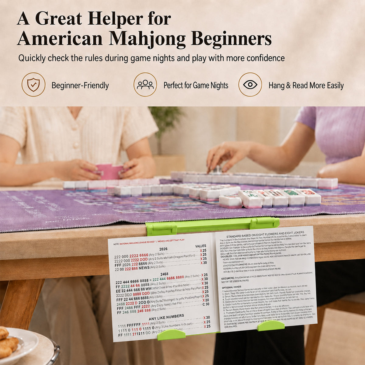 3D Printed Mahjong Guide Card Holder, Table Edge Hanging Rule Reference