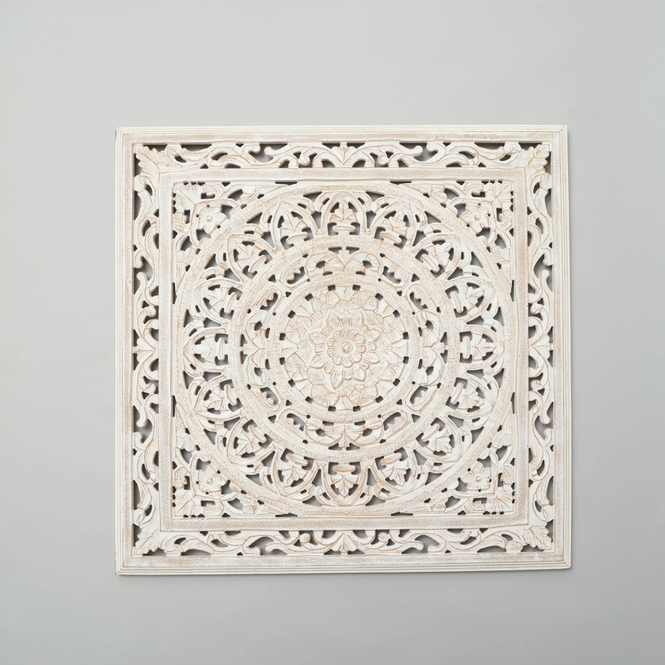 White Square Shape Handcrafted MDF Wall Decor 16inchx16inch Elegant