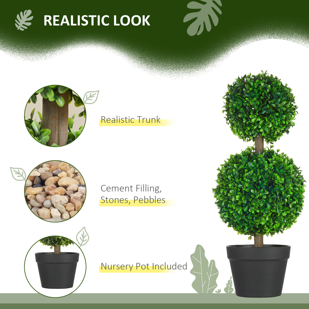 2 Pcs 23.6" Artificial Boxwood Ball Topiary Tree Set Of 2 Fake Plants
