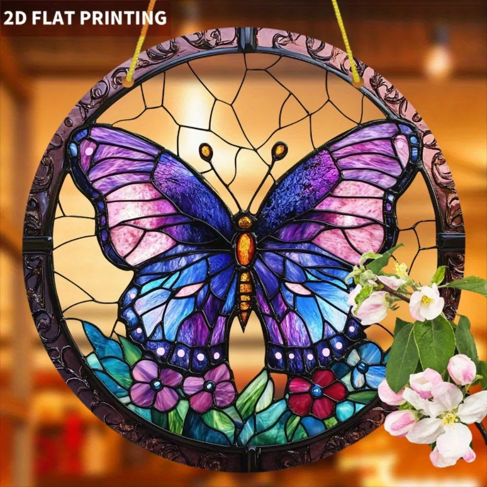 High Definition Transparent Round Purple Butterfly Floral Acrylic Sun