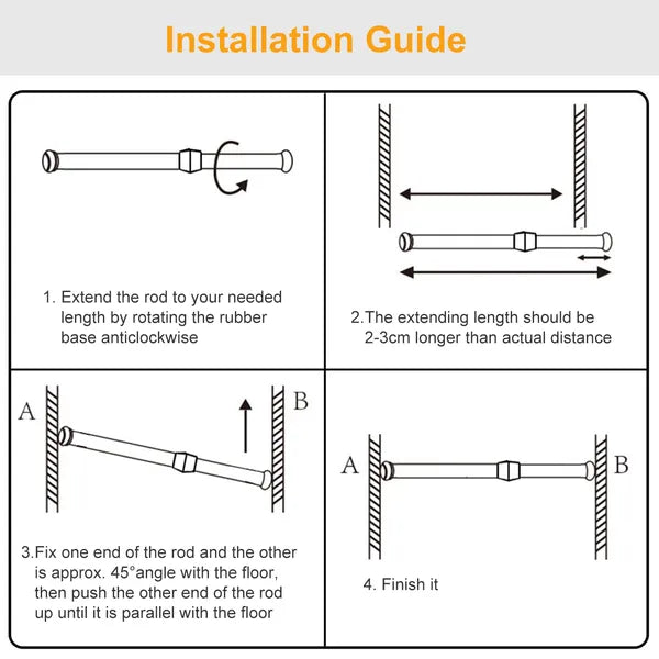 90cm Tension Curtain Rod Spring Load Adjustable Curtain Pole Heavy-duty