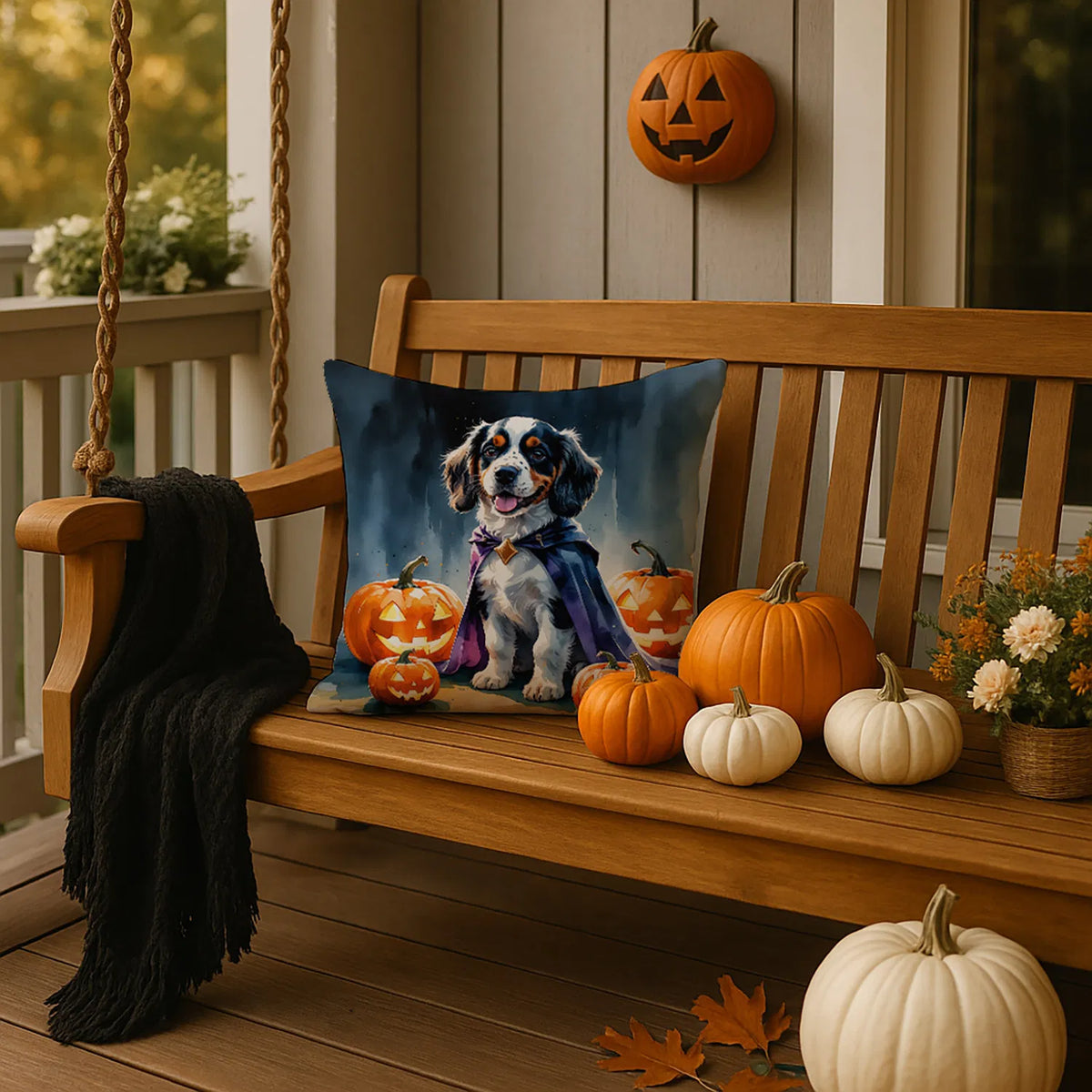Welsh Springer Spaniel Puppy Halloween Throw Pillow Machine Washable