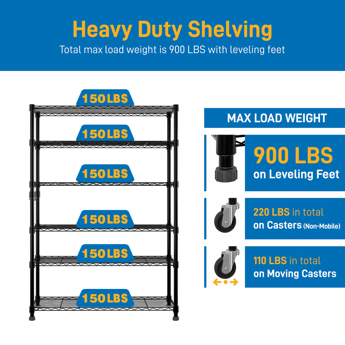 6-Tier Disassembly And Free Assembly Nsf-certified Steel Wire Shelving