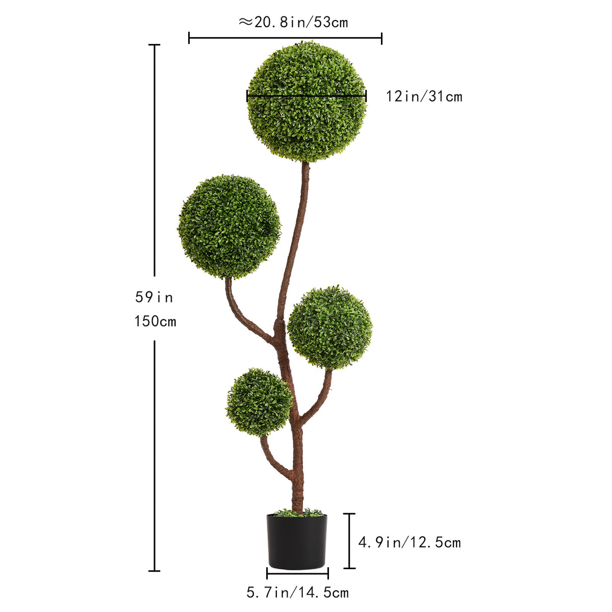 Artificial Boxwood Topiary Tree, 5FT Tall Triple Ball-shaped Faux Plant