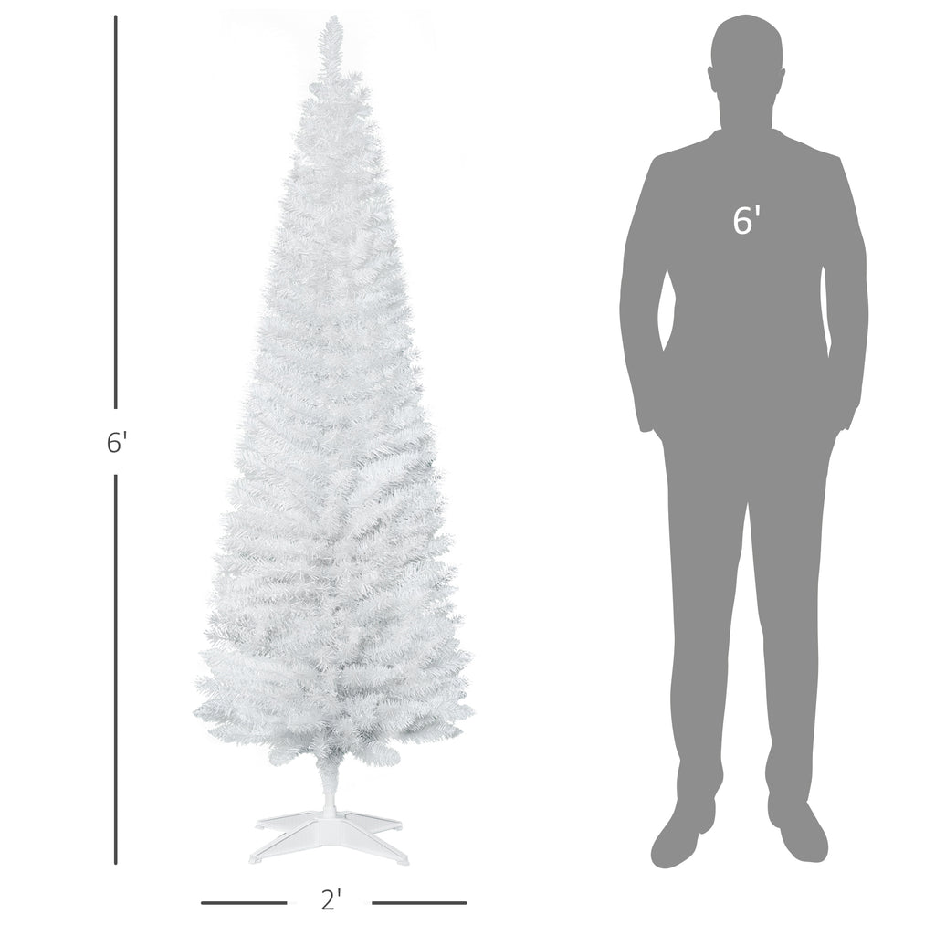 6ft White Christmas Tree, Slim Xmas Tree With Full Appearance, PVC 390