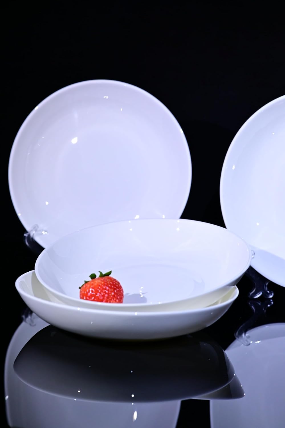 Lily Bone China Dinnerware Set, 4 Pieces, 8.5-inch White Pasta, Salad