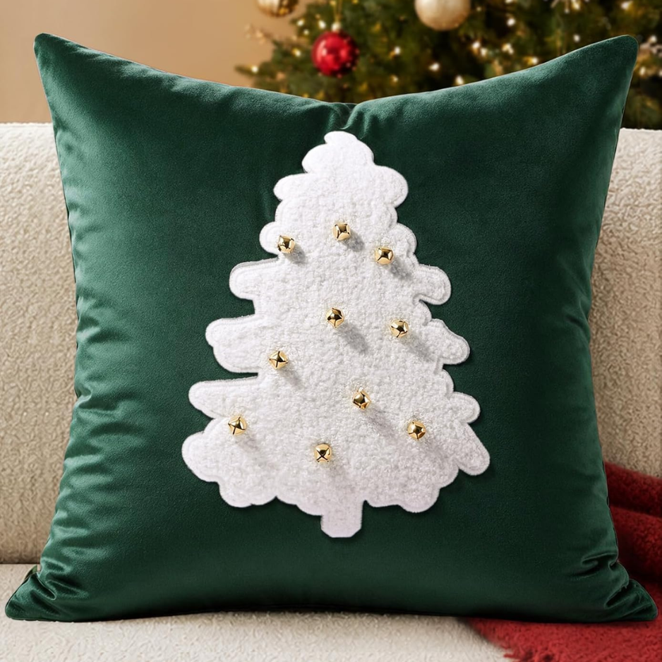 Christmas Tufted Pillow Cover 18x18 Inch, Bell Tree
