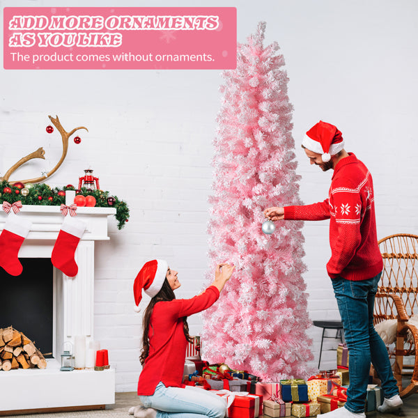 7.5 FT Snow Flocked Hinged Christmas Tree, Artificial Pencil Christmas