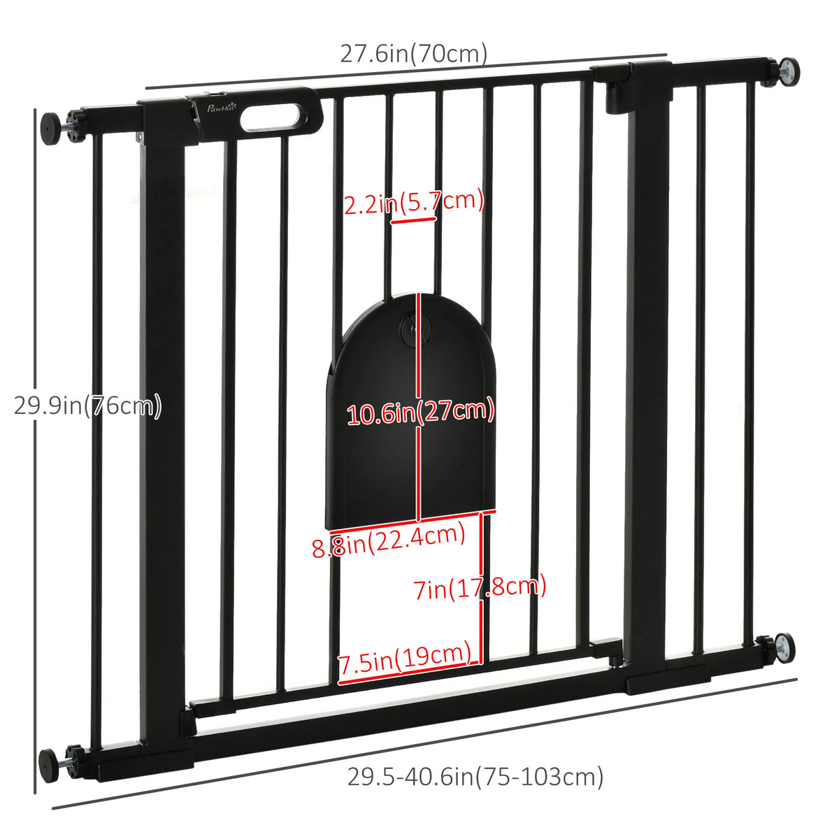 30"-41" Extra Wide Pet Gate Barrier With Small Door, 30"H Dog Gate