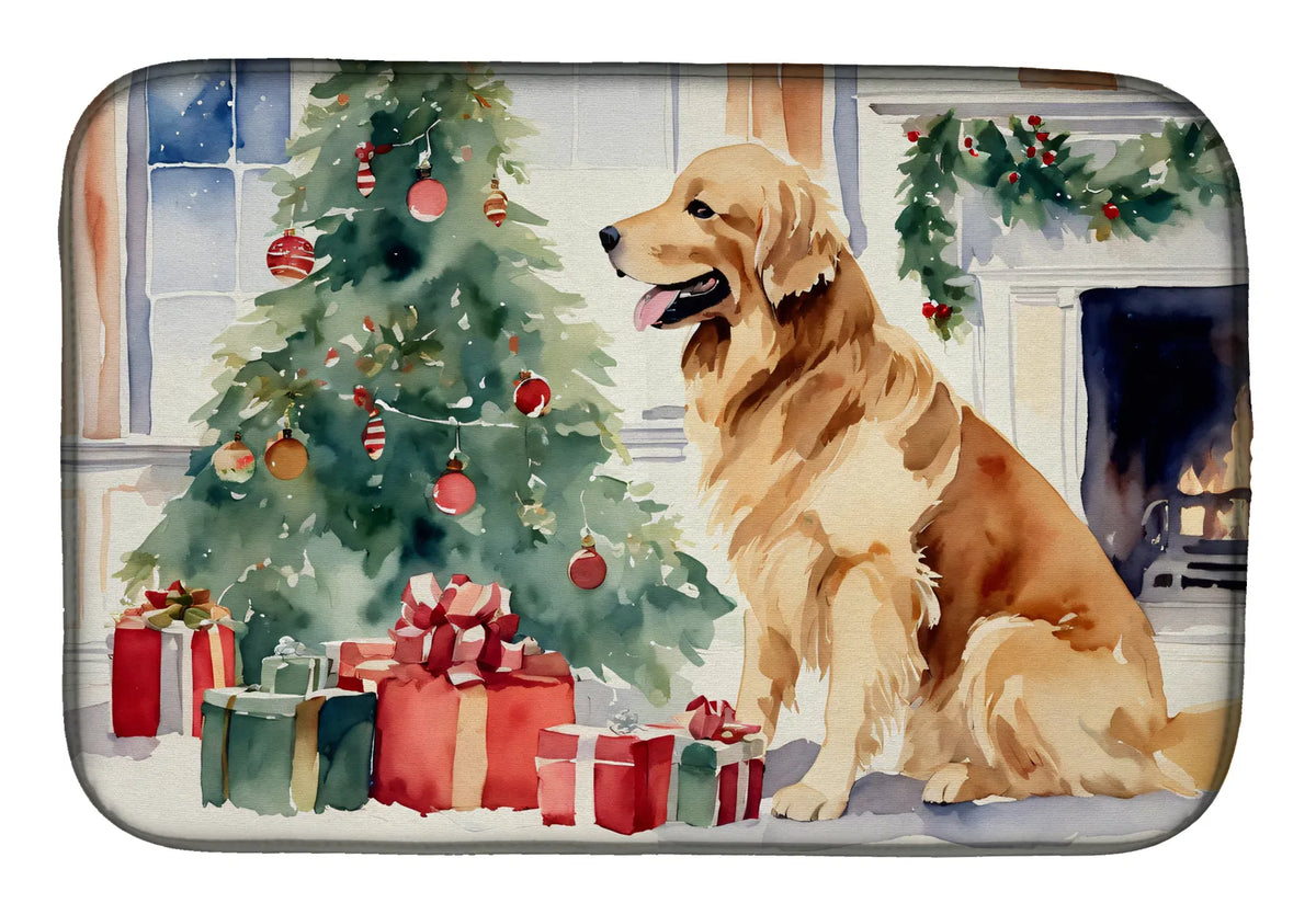Golden Retriever Cozy Christmas Dish Drying Mat Absorbent Dish Drying