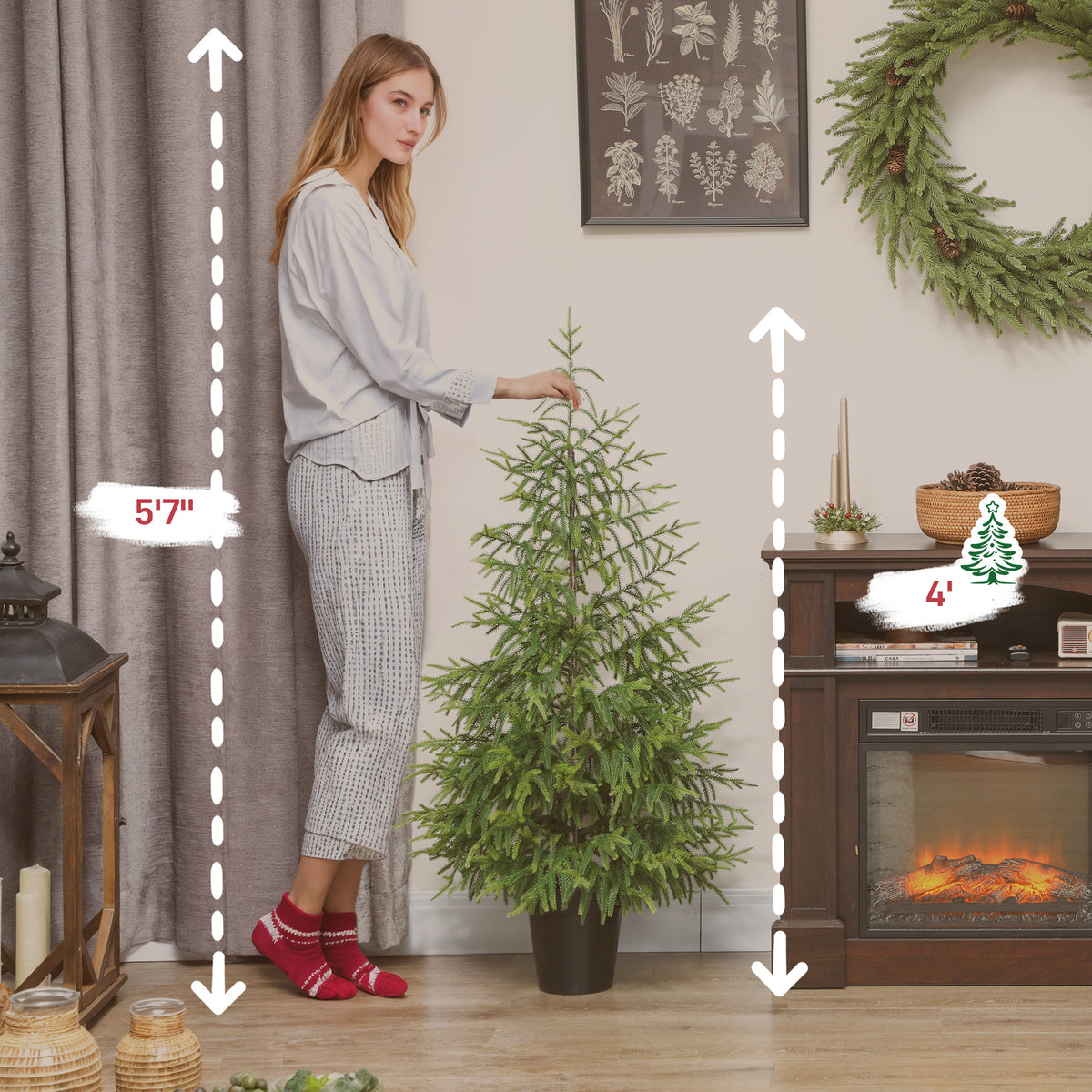 Set Of 2 Artificial Christmas Tree, 4 Ft Norflok Pine Xmas Tree