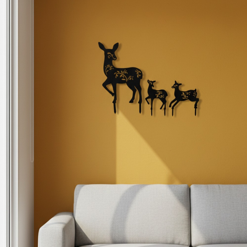 3-Pack Vintage Black Metal Deer Garden, Stakes Rustproof Rustic