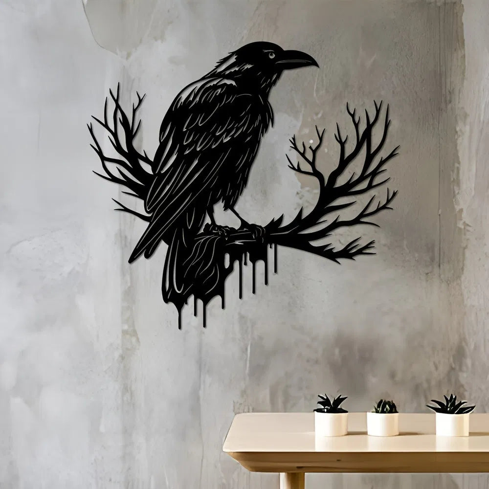 Gothic Black Metal Crow Wall Art Vintage Industrial Bird Silhouette