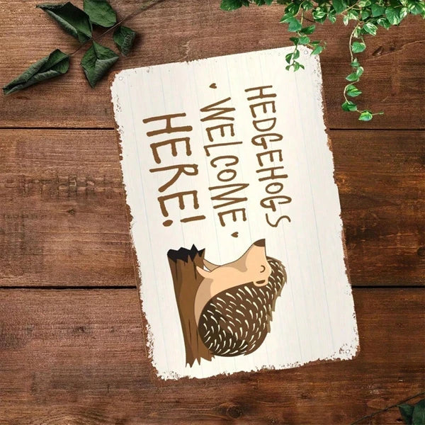 Hedgehog Welcome Sign, Animal Yard Decor, Weather Resistant Distressed