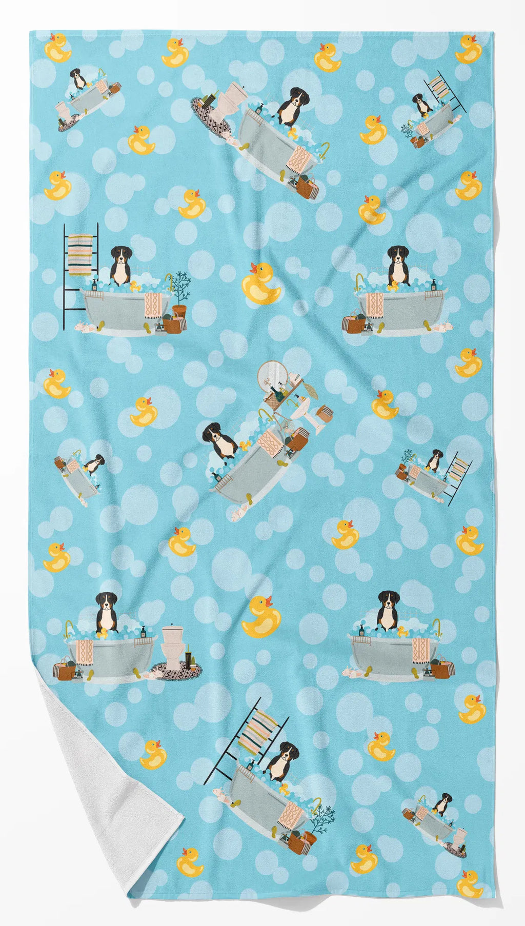Greater Swiss Mountain Dog In Bathtub Bath Towel Large Oversized Plush