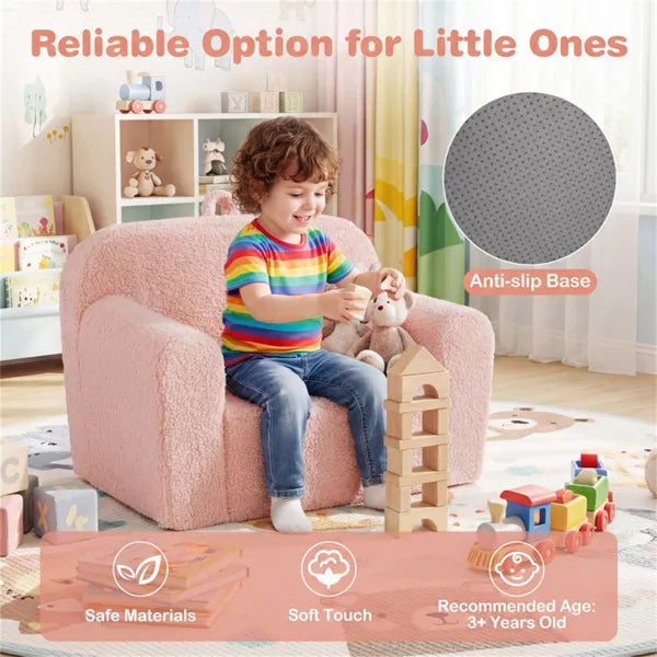 No-assembly Kids Sofa, Soft Teddy Fleece Foam Couch With Carry Handle