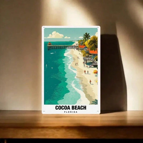 1pc Retro Cocoa Beach Florida Metal Tin Sign, Vibrant Coastal Paradise