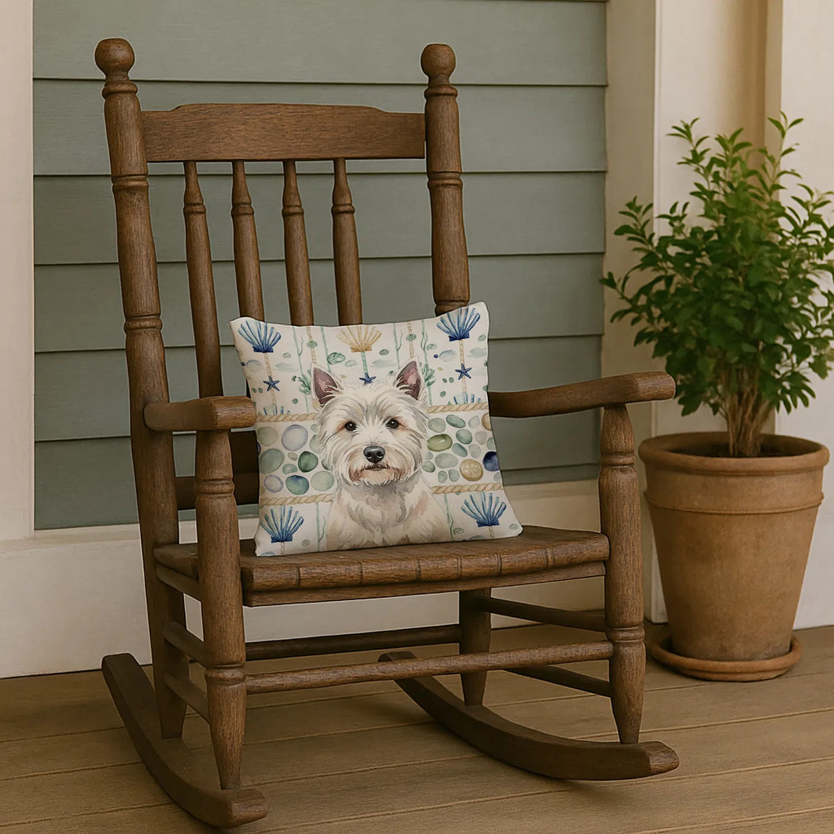 Westie Coastal Sea Glass Throw Pillow Decorative Indoor Outdoor Accent