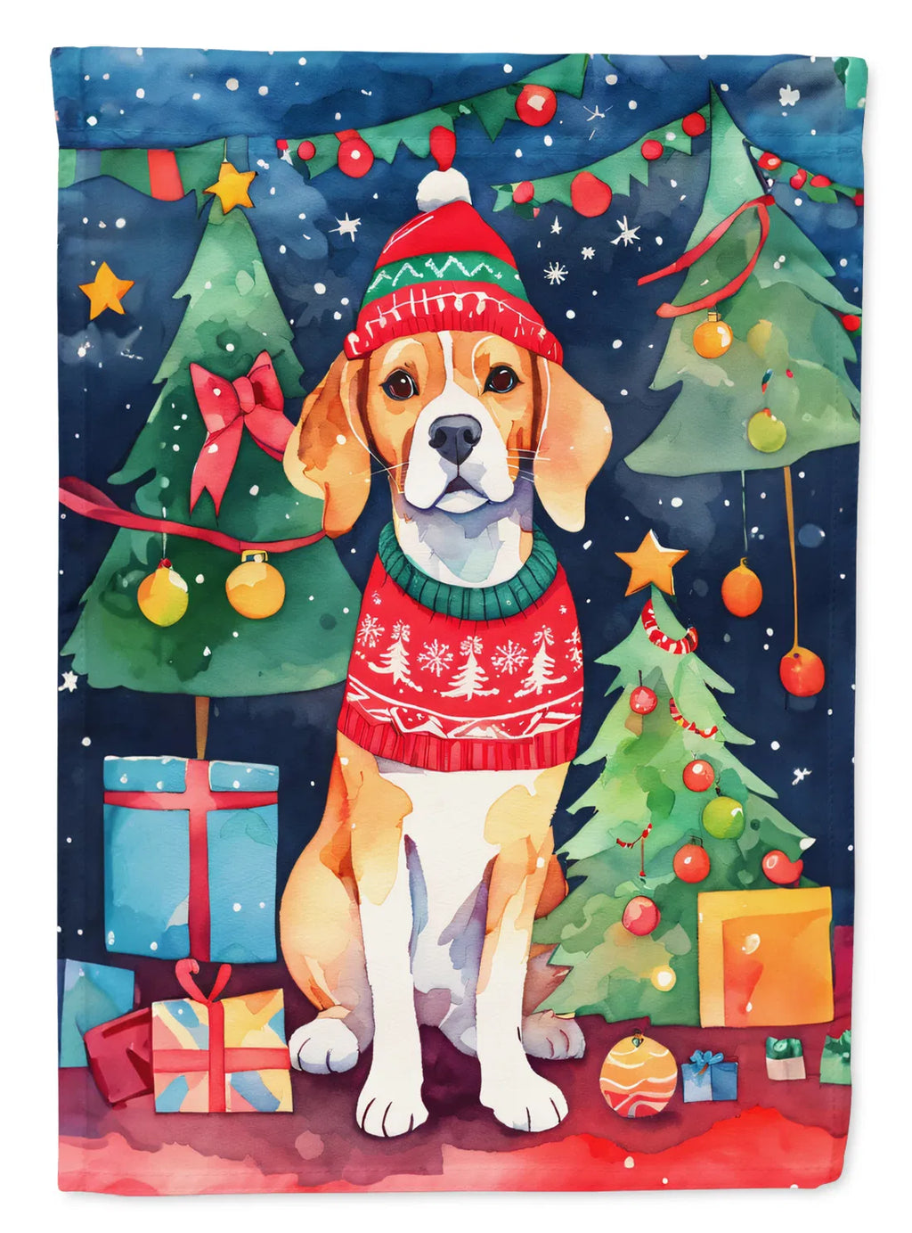 Beagle Christmas House Flag Large Porch Sleeve Pole Decorative Outside