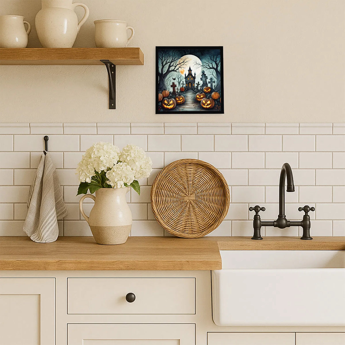 Graveyard Spooky Halloween Framed Metal Print Bathroom, Kitchen, Office