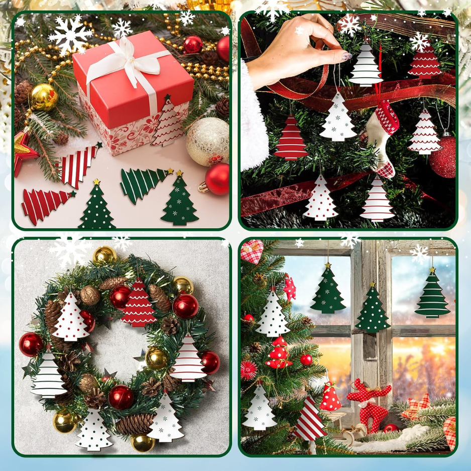 36Pcs Rustic Wooden Christmas Ornaments, Red Green White Farmhouse Decor