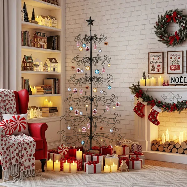 6ft Wrought Iron Christmas Tree, Metal Ornament Display Tree Stand