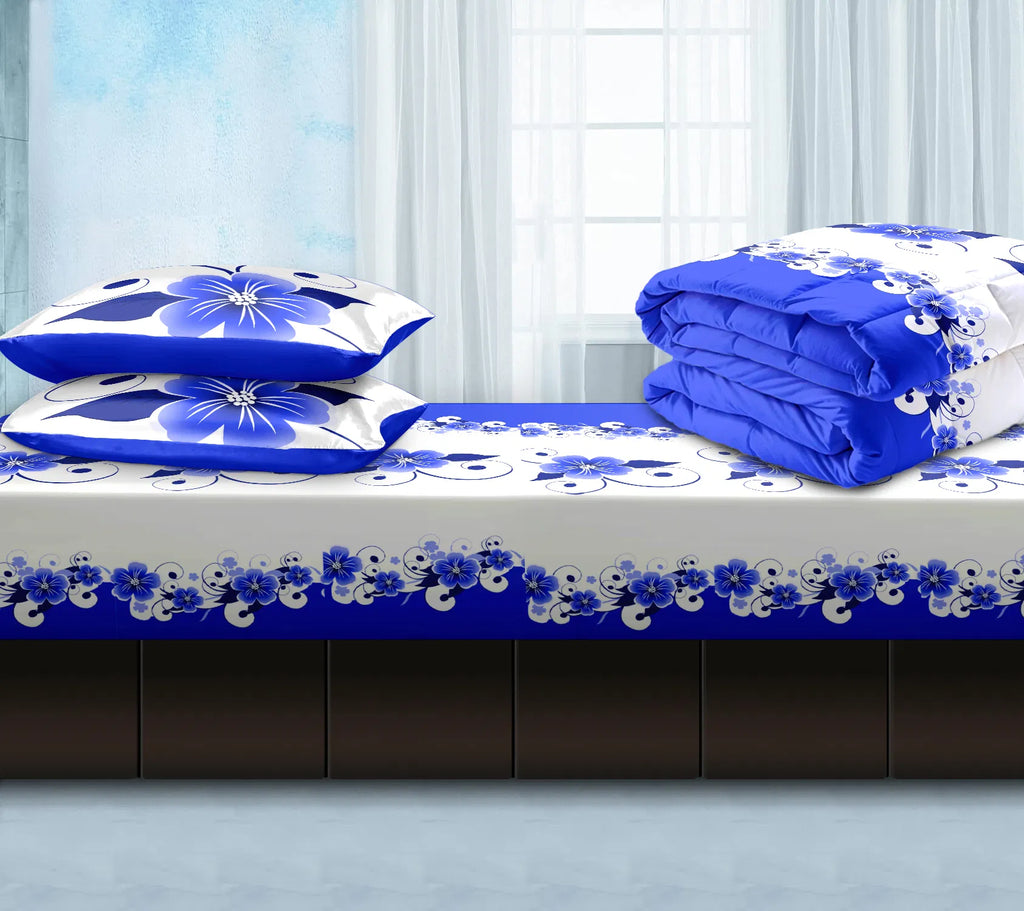 Blue White Floral Duvet Cover & Curtain Set 12 Piece, Queen Size