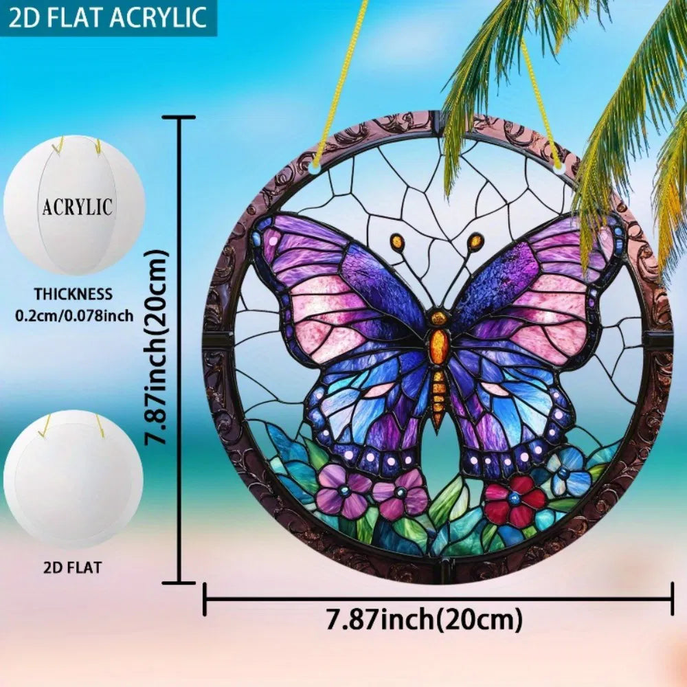 High Definition Transparent Round Purple Butterfly Floral Acrylic Sun