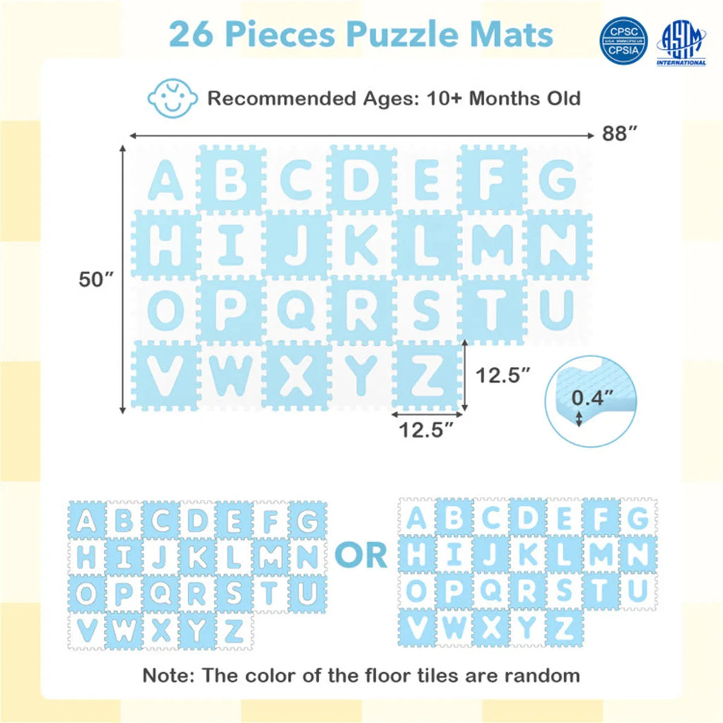 26PCS ABC Alphabet EVA Foam Play Mat, 31.75×31.75×1.02cm Bpa-free