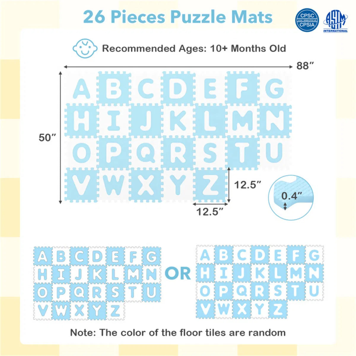 26PCS ABC Alphabet EVA Foam Play Mat, 31.75×31.75×1.02cm Bpa-free