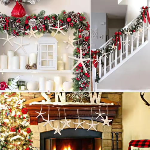 15pcs 2.3-4.3 Inch Starfish Hanging Christmas Tree Ornaments Star Fish