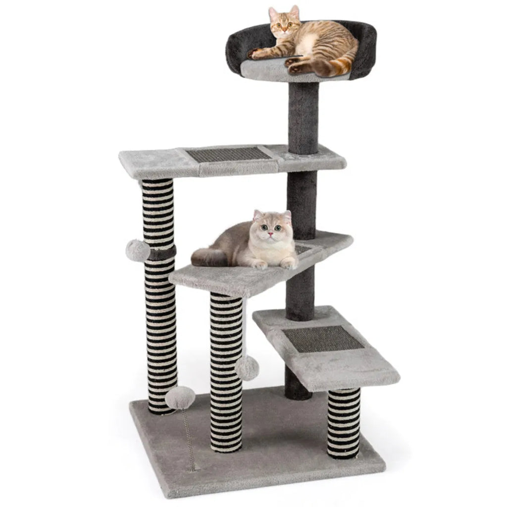 37" Tall Cat Stairs With Scratching Mats - 3-Tier Perches, Spring Ball