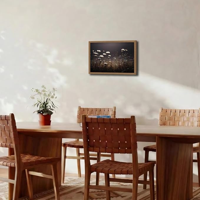 Framed Vintage White Wildflowers Wall Art Moody Fall Floral Landscape