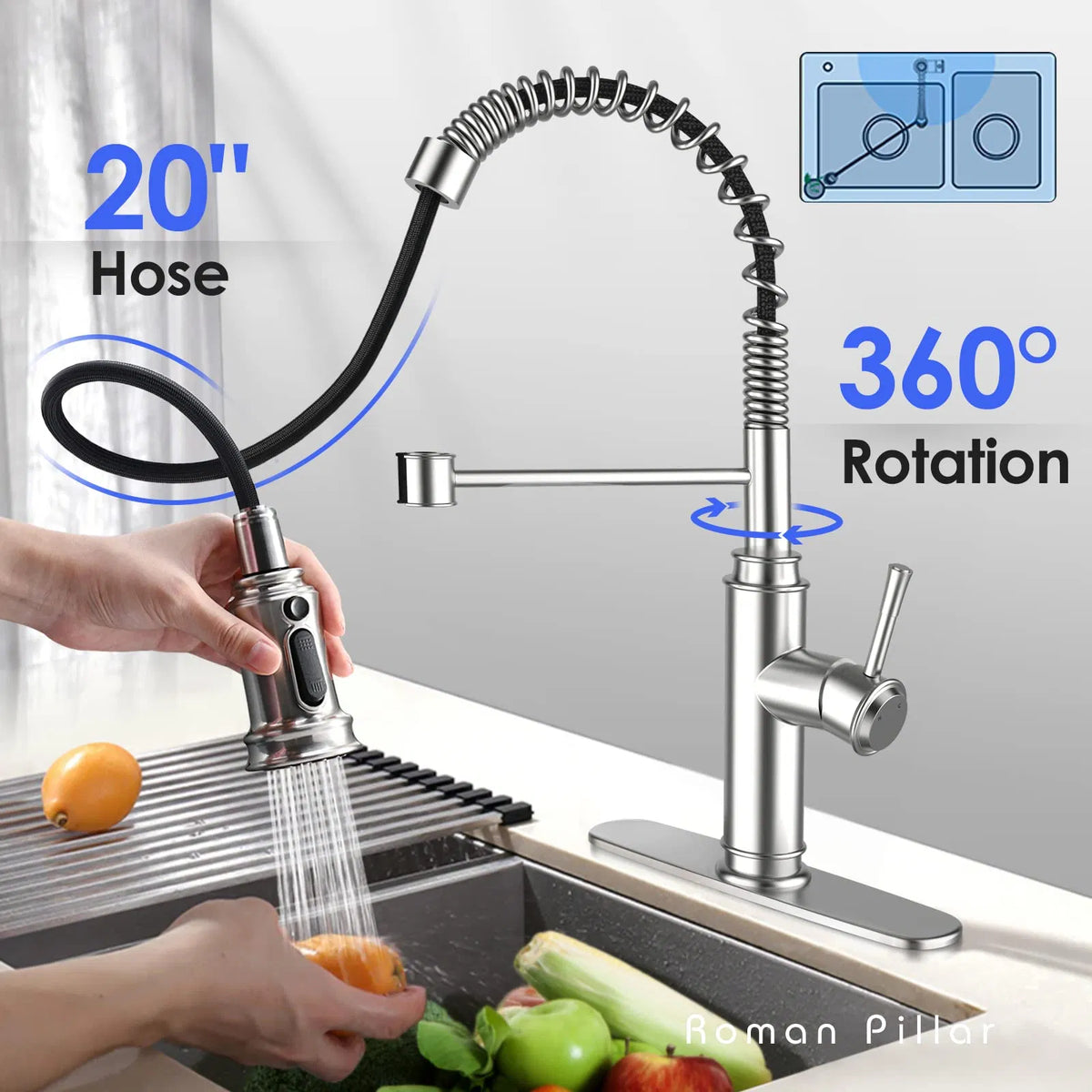Kitchen Faucet - Spring Kitchen Sink Faucet With 3 Modes Pull Down