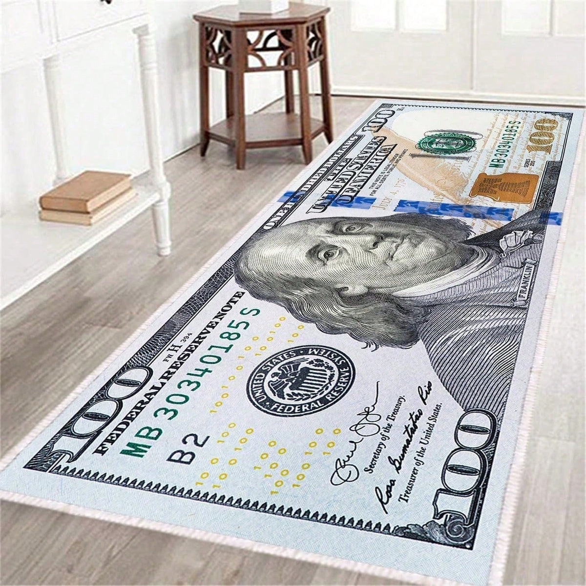 One Hundred Dollar Design Area Rug, Currency Inspired Non-slip Carpet