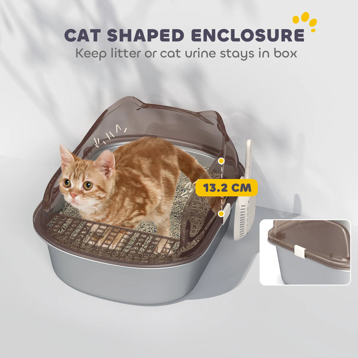 Stainless Steel Cat Litter Box With High Sided Enclosure, Steps & Scoop