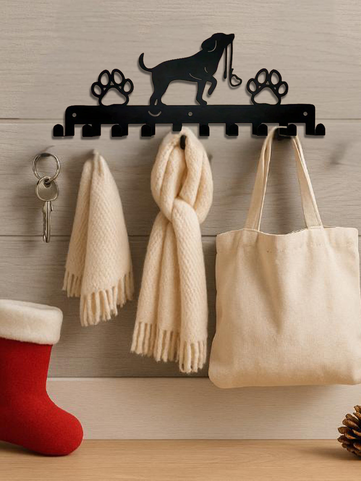 Rustic Entryway Organizer - Wall Mounted Key Holder & Leash Rack