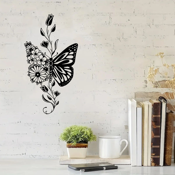 Aluminum Butterfly Floral Silhouette Wall Art Natural Farmhouse Home