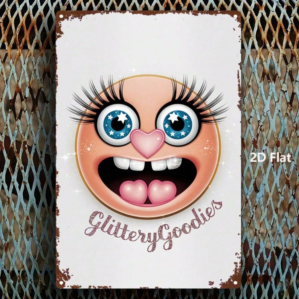 Smiling Face Metal Wall Art 8x12, Rustic Iron Happy Face Sign Home Decor