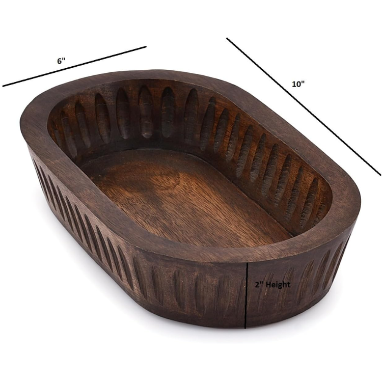 Mango Wood Decorative Bowl, Long Wooden Table Centerpiece Dish, Rustic
