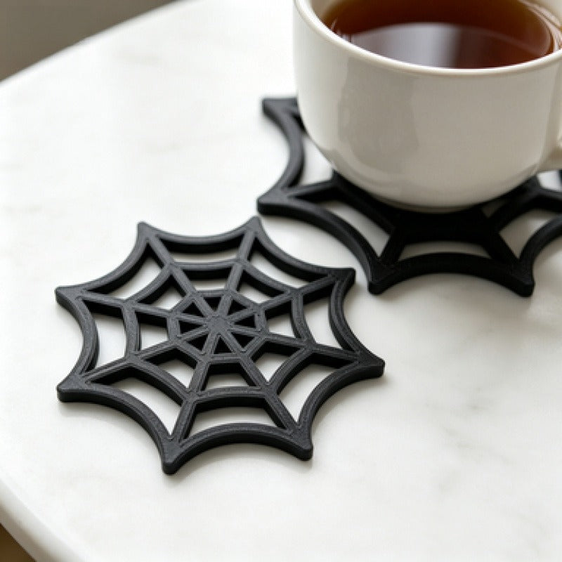 Black Spider Web Cup Coasters, Halloween Gothic Drink Mat, 3D Printed