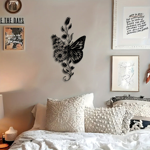 Aluminum Butterfly Floral Silhouette Wall Art Natural Farmhouse Home