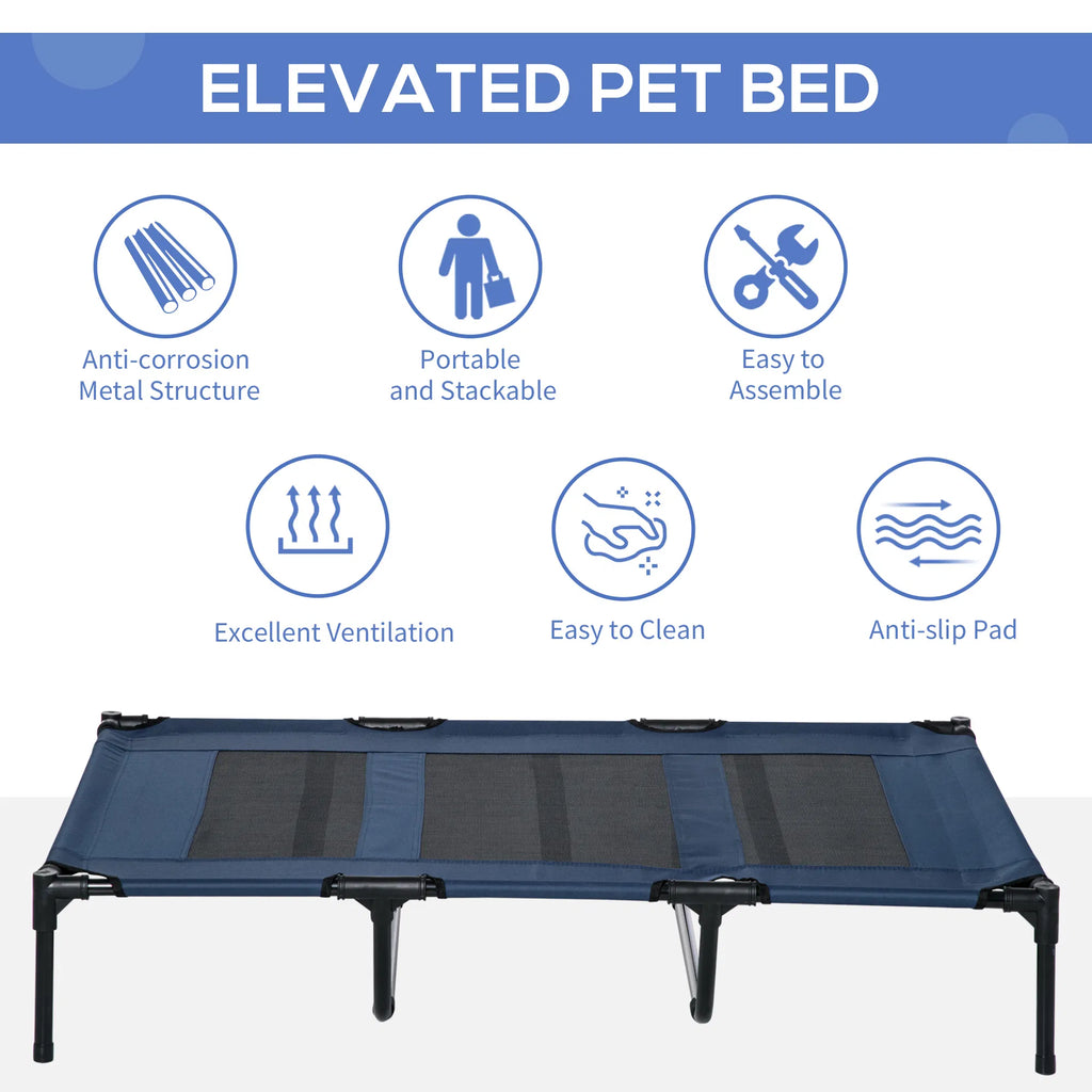 48" X 36" X 9" Elevated Pet Bed With Carrying Bag, Dark Blue