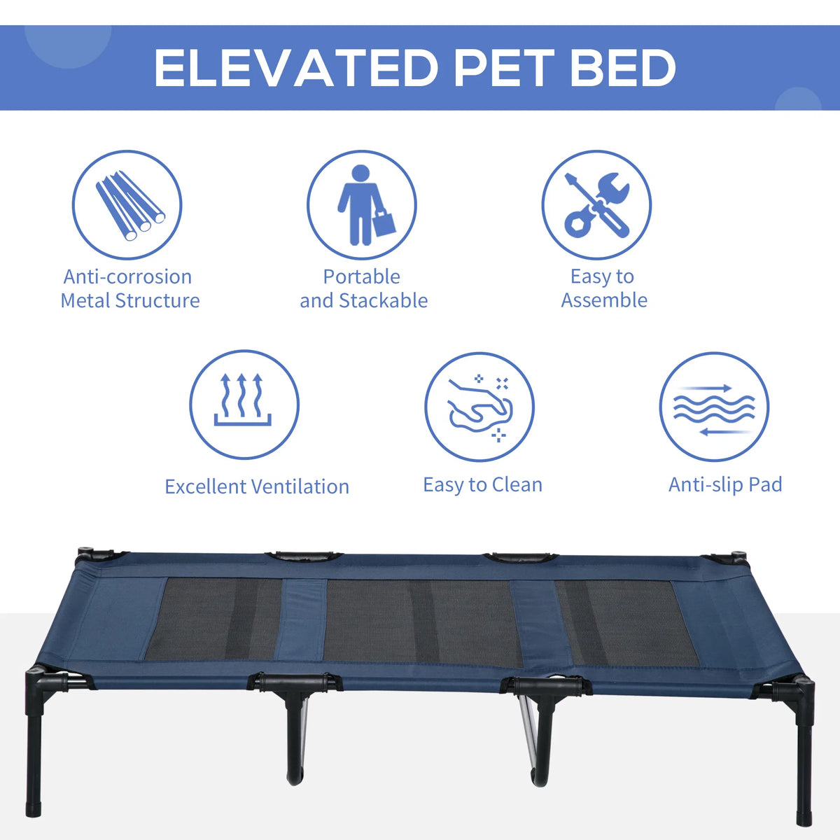 48" X 36" X 9" Elevated Pet Bed With Carrying Bag, Dark Blue